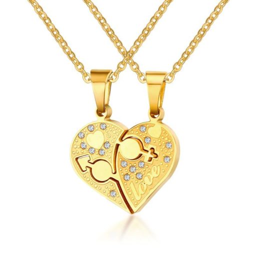 Titanium Steel Heart-shaped Couple Pendant Necklace