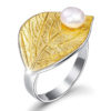 Creative Sterling Silver Lotus Leaf Pearl Ring Jewelry