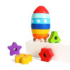 Double-layer Stacking Rainbow Tower Rocket Wood Toy