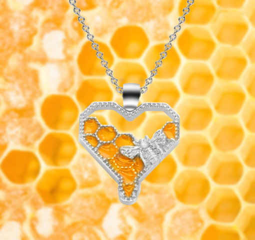 Cute Heart Bee Honeycomb Design Pendant Necklace