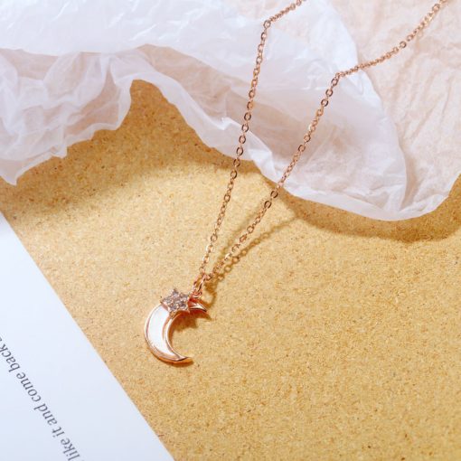 Shiny Star Moon Zircon Pendant Clavicle Chain Necklace - Image 4