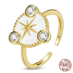 Adjustable Sterling Silver Hexagonal Sun Moon Star Ring