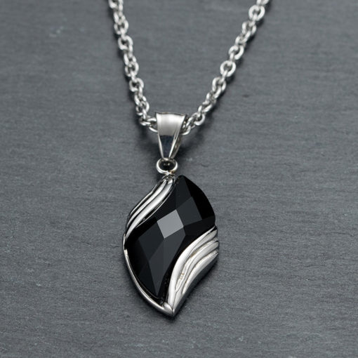 Stainless Steel Angel Eye Black Crystal Pendant Necklace