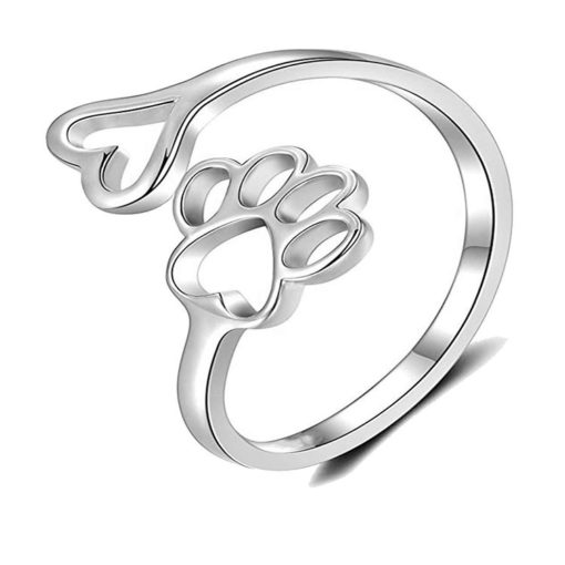 Adjustable Dog Footprint Love Heart Hollow Ring