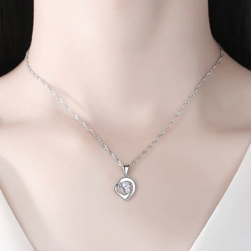 Sterling Silver Zircon Love Heart-shaped Necklace