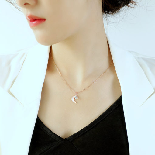 Shiny Star Moon Zircon Pendant Clavicle Chain Necklace - Image 3