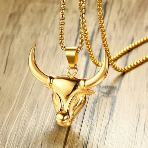 Stainless Steel Animal Bull Head Pendant Necklace