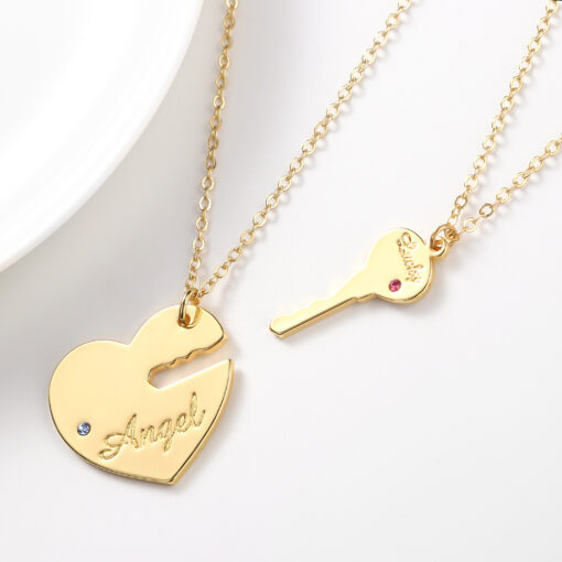 Titanium Steel Heart Key Couple Pendant Necklace