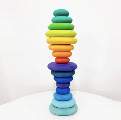 Wooden  Building Block Rainbow Flat Stone Stacking Toy - Image 2