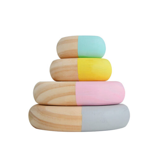 Wooden  Building Block Rainbow Flat Stone Stacking Toy - Image 5