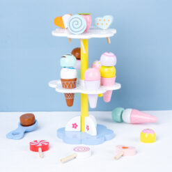 Wooden Simulation Ice Cream Dessert Cake Stand Toy
