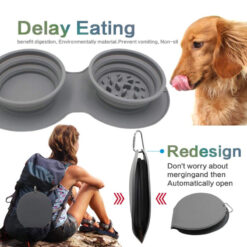 Portable Collapsible Slow Food Feeder Pet Double Bowl