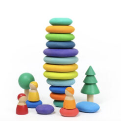 Wooden Building Block Rainbow Flat Stone Stacking Toy