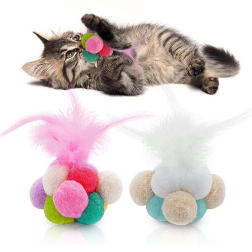 Interactive Colorful Feather Bell Balls Throwing Cat Toy