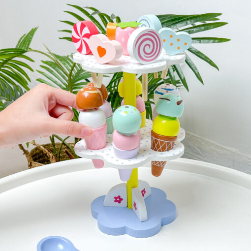 Wooden Simulation Ice Cream Dessert Cake Stand Toy