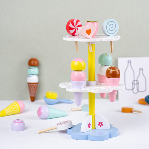 Wooden Simulation Ice Cream Dessert Cake Stand Toy - Image 5