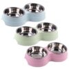 Stainless Steel Wheat Straw Pet Food Water Feeder Bowl