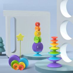 Colorful Rotating Rainbow Puzzle Tower Stacking Toy