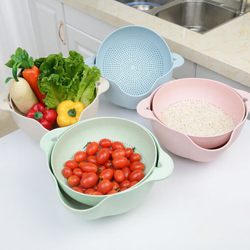 Double-layer Rotating Kitchen Fruit Drain Basket