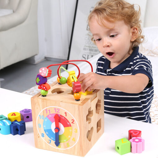 Multifunction Wooden Beaded Activity Cube Treasure Box