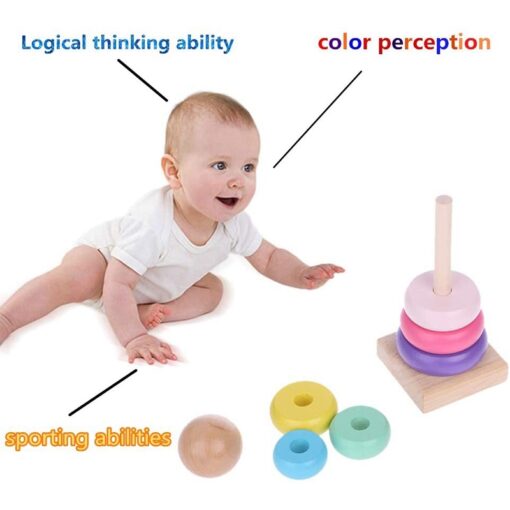 Interactive Wooden Rainbow Tower Sorting Puzzle Toy