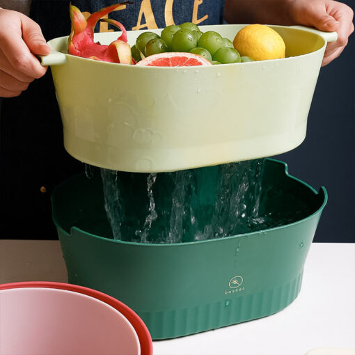 Double-layer Kitchen Hollow Fruit Vegetable Drain Basket