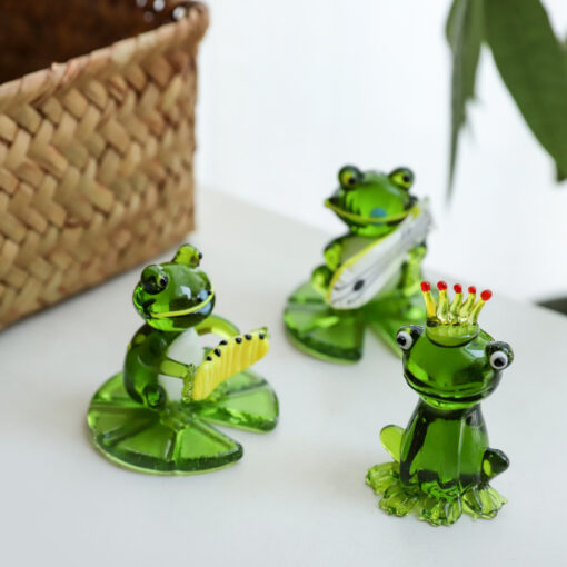 Cute Glass Frog Shape Sculpture Ornament Home Decor