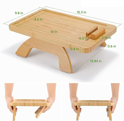 Portable Folding 360 Rotating Bamboo Sofa Tray