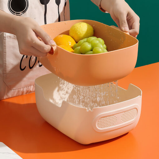 Double Layer Household Plastic Hollow Fruit Drainer Bowl