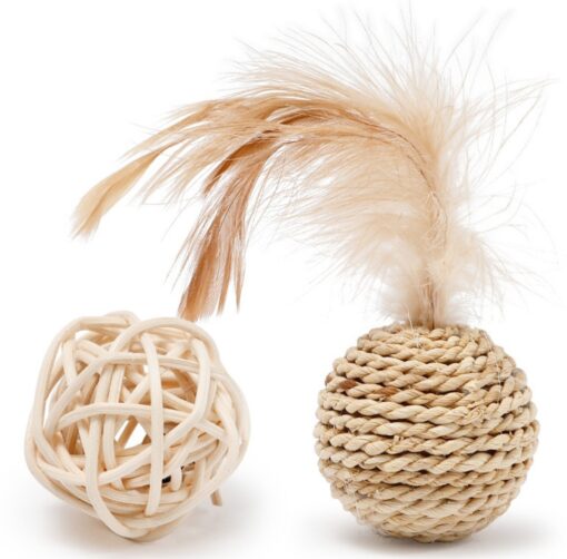 Funny Interactive Rattan Bell Ball Feather Cat Toy