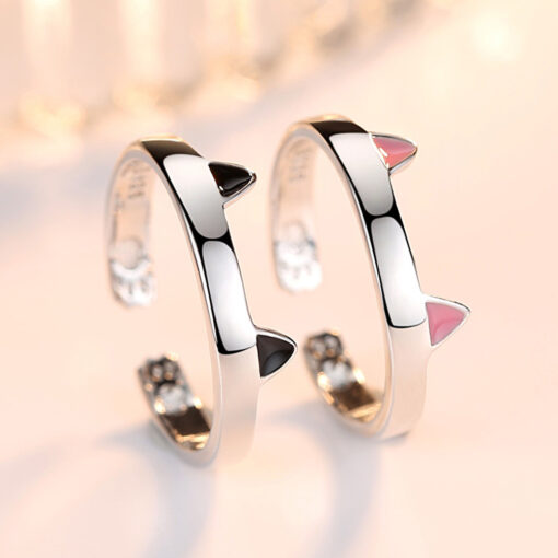 Cute Adjustable 925 Sterling Silver Cat Paw Ears Ring