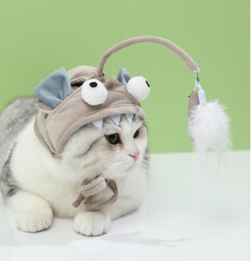 Funny Bigeye Fish Cat Wearing Feather Stick Toy