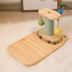 Interactive Wood Cat Scratcher Turntable Maze Ball Toy