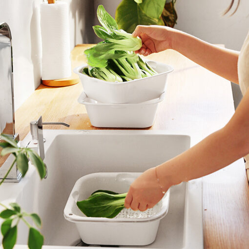 Kitchen Double-layer Square Fruit Vegetable Drain Basket