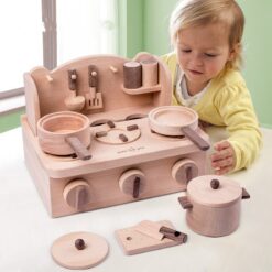 Wooden Mini Kitchen Stove Top Play Pretend Toy