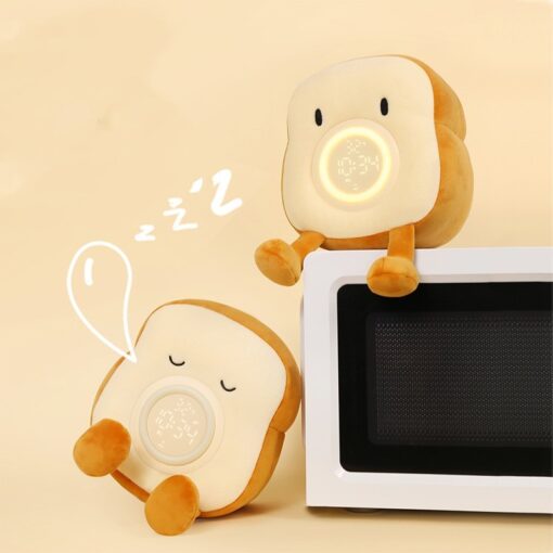 Cartoon Toast LED Digital Alarm Clock Light Plush Lamp