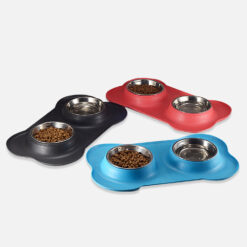 Stainless Steel Bone-shaped Double Pet Bowl