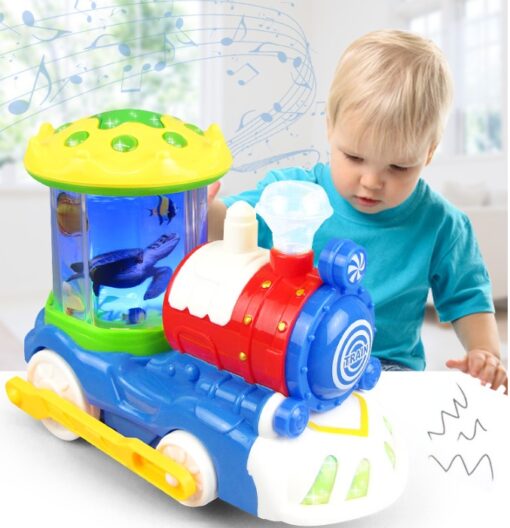 Creative Universal Electric Light Music Rotating Train Toy