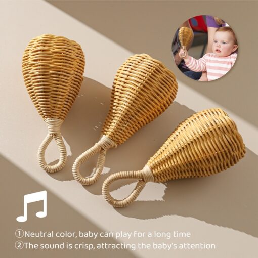 Wooden Baby Handbell Sand Hammer Musical Rattle