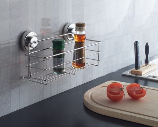 Stainless Steel Suction Cup Storage Basket Rack