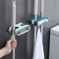 Portable Double-button Bathroom Mop Clip Hook Holder