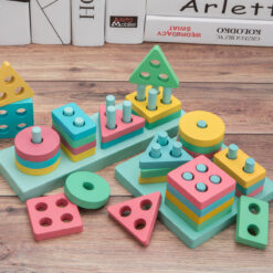 Children's Wooden Geometric Puzzle Board Game Toy