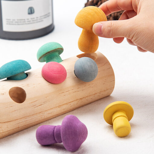 Wooden Mushroom Color Cognition Puzzle Game Toy