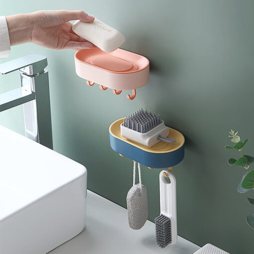 Wall-mounted Free Punch Tape Hook Soap Box Organizer