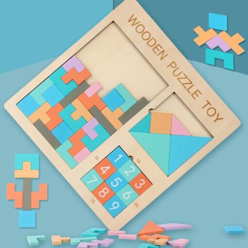 Wooden Children's Jigsaw Puzzle Tetris Educational Toy