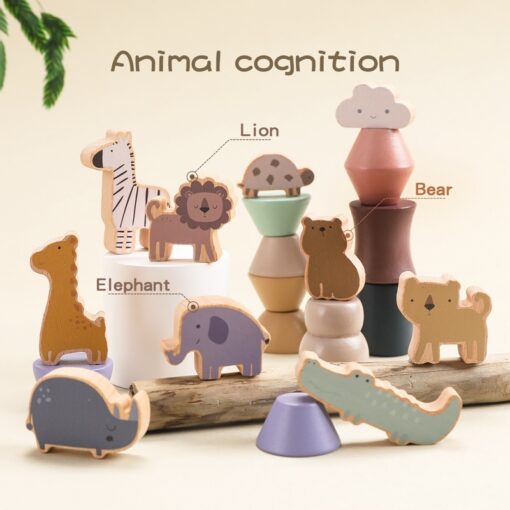 Wooden Balance Stacking Building Blocks Animal Toys