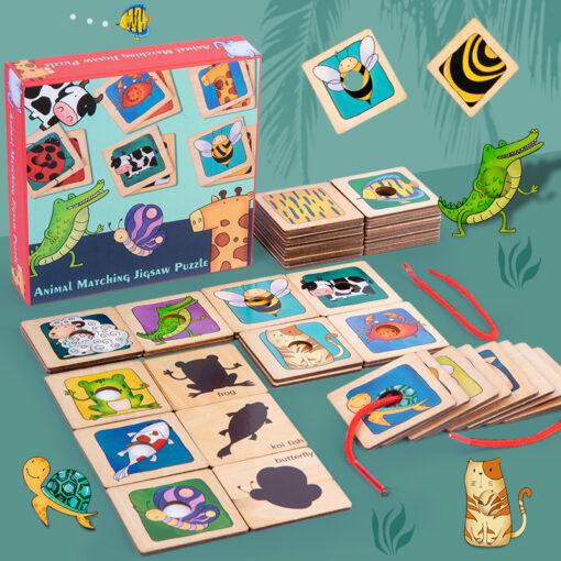 Interactive Wooden Animal Matching Puzzle Game