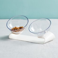 Silicone Pet Oblique Food Feeder Double Bowl