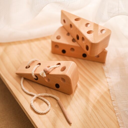 Wooden Montessori Cheese Threading Game Toy - Image 2