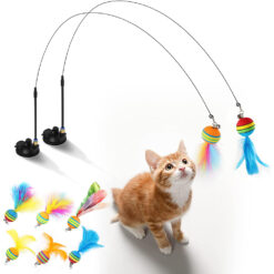 Interactive Suction Cup Pet Feather Bell Rainbow Ball Toy